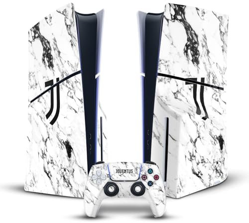 Head Case Designs Offizielle Juventus Football Club Marmor Weiss Kunst Vinyl Haut Gaming Aufkleber kompatibel mit Sony PlayStation 5 PS5 Slim Disc Edition Console & DualSense Controller