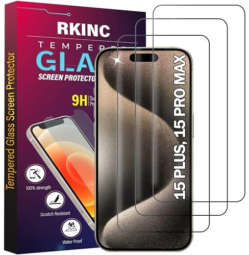 RKINC Screen Protector [3-Pack] for iPhone 15 Pro Max / 15 Plus 6.7-inch, Tempered Glass Film Screen Protector, 0.33mm [Anti-Scratch][Anti-Shatter] (Tempered Pack)