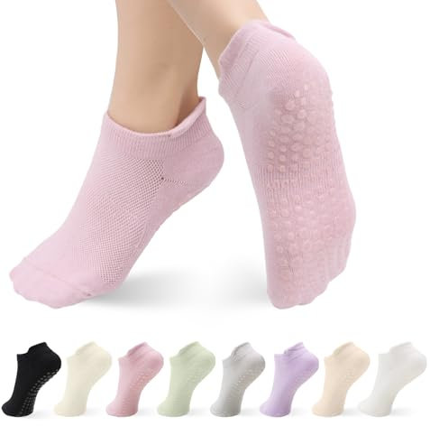 ZYNERY 8 Paar Stoppersocken Damen, Yoga Socken, Damen Pilates Socken, Antirutschsocken, für Yoga Pilates Ballett Trampolin Krankenhaus Barfuß (8 Paar)