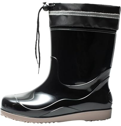 LOIJMK Stivali da pioggia in gomma semi-alti, da lavoro, da uomo, imbottiti, colore nero, per uomo, per attività all'aperto, antiscivolo, comodi stivali in gomma tinta unita, Nero , 43 EU