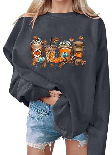 Pullover Damen Halloween Lässig Rundhals Oberteil 2024 Mode Langarm Sweatshirt Frauen Locker Langarmshirt Oversized Herbst Winter Must Have Top Casual Sport Streetwear Pulli(A07 Dark Gray,XXL)