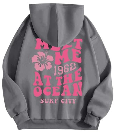 Mädchen Rosa Palm Puff Hoodies Nette Ästhetische Grafik Gedruckt Langarm Pullover Sweatshirts Preppy-Clothes Teen Girls Sweatshirt mit Buchstabendruck und Kapuze Kapuzenpulli Top Leicht Bequem