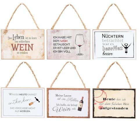 6er Set Holzschilder Wein 7x10cm MDF Mini-Schilder Spruch Deko Hänger Wandbild Weinliebhaber Türschild