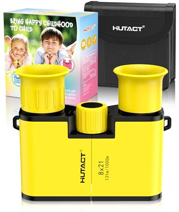 HUTACT Fernglas für Kinder und Erwachsene, 8x21 wasserdichte Kinderferngläser für Outdoor-Abenteuer, Vogelbeobachtung, Reisen und Camping (Gelb)