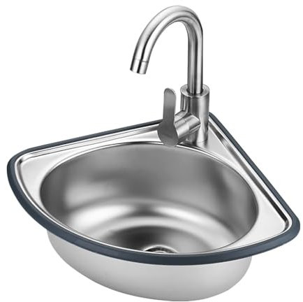 TBGJSYY Petit Évier De Bassin Triangulaire,Évier De Cuisine À Montage Mural Lavabo d'angle 1 Bac,Evier INOX De Cuisine avec Robinet Et Support pour Cuisine Toilettes Hôtel