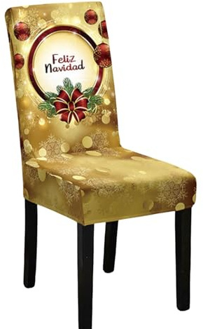 Odot Weihnachten Stuhlhussen mit 2-8 Stühlen Set, Rot Stretch Esstisch Stuhlhussen Hussen Waschbarer Stuhlbezug Sesselbezug für Weihnachtsfeier (4er Set,Goldene Schleife)