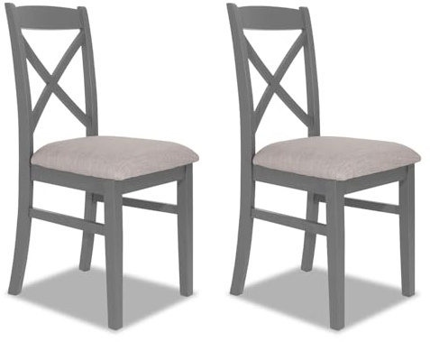Statement Furniture Set of 2 Florence Cross Back Dining Chairs with Upholstered Seat, Wooden Highback Chairs | W45cm H98cm D53cm, Seat Height 50cm (dove grey, 2-Chairs)
