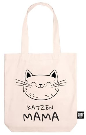 Happy Words Katzen Mama Baumwoll Tasche - Stoffbeutel mit Aufdruck - Stofftasche - 100% Baumwolltasche - bunte Beutel - Einkaufstaschen - modische Shopping Bag - Baumwollbeutel 40,5x41x8,5cm