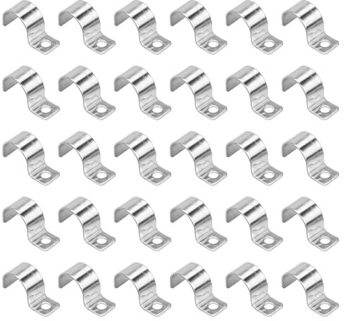 Pipe Strap 10mm, Metal Pipe Clamps, One-Hole Conduit Clips for Cable Management, Steel U Brackets for EMT Conduits or Small Pipes, Durable Pipe Mounting Brackets | Pack of 30