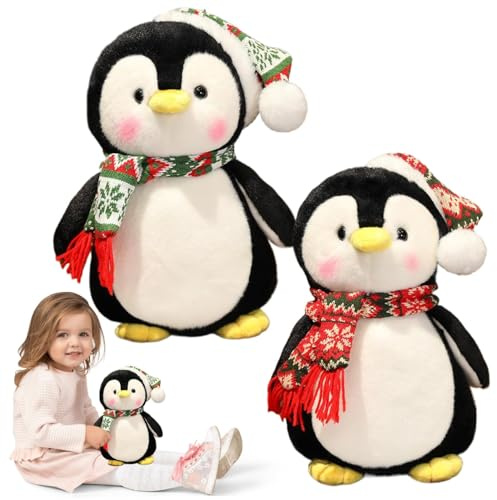 RDCIRP Pinguin-Plüsch, süßer Stofftier-Pinguin mit Mütze und Schal, 25,4 cm, dekorativer weicher Körper, pummelige Pinguine for Zuhause, Weihnachtsfeier, Ornament, Geschenk