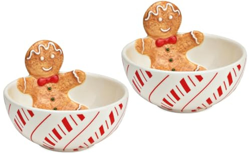 Schalen Set Lebkuchenfigur Müslischalen aus Keramik 12 x 9 cm - Weihnachtliche Snackschalen für Süßigkeiten & Gebäck Lebkuchenmännchen Schälchen - Keksschalen als Weihnachtsdeko & Weihnachtsgeschirr