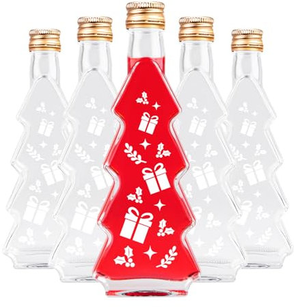 SUPERBUTELKI.PL Glasflaschen Weihnachtsbaum 200 ml - Flaschen Weihnachten - Leere Flaschen mit Tinkturen, Likör 5 Stücke - Glass bottle Mit Korken - Glasflasche zum Befüllen