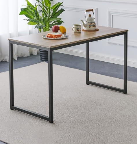 Moderna mesa de comedor de madera con patas de metal negro en forma de U, mesa de cocina rectangular para 4 y 6 plazas (1,2 m)
