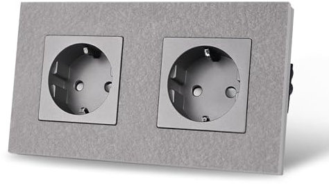 CNBINGO Schuko Steckdose unterputz, Doppelsteckdose Grau, 16Amp EU-Standard Wandsteckdose mit Marmorrahmen