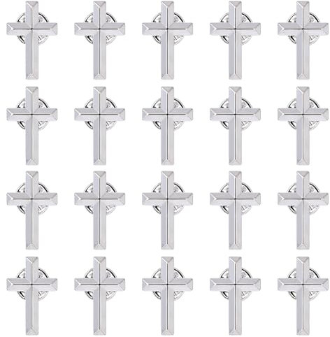 DICOSMETIC 20 Stück Legierung Kreuznadel Für Männer Platin Kreuz Reversnadeln 25x16mm Religiöser Kreuz Broschen Pin Metall Kreuz Pin Set Für Kirchen Gebet Kleidung Passend