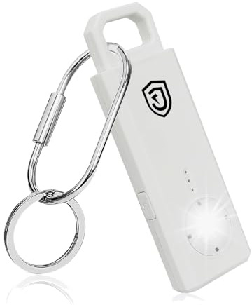 JUSTOP Personal Safety Alarm, 130Db Siren, Pocket Self Defence Keychain, USB-C Rechargeable, With LED Torch, Strobe lights, Travel Luggage Alarm, For Women Elderly Dog Walker (White)
