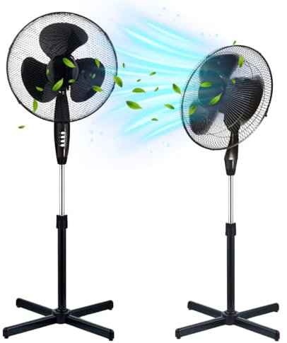 Trendi® 16” Pedestal Fan – Powerful 3-Speed Oscillating Standing Fan with Mesh Guard & Adjustable Height Mesh Guard | Quiet Cooling Solution for Home & Office (Black)