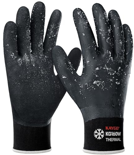 KAYGO gants thermiques imperméables 3 paires, double revêtement en latex, pour le stockage au réfrigérateur, par temps froid, jardinage extérieur en hiver, pelle à neige (Noir, XL, taille 10)