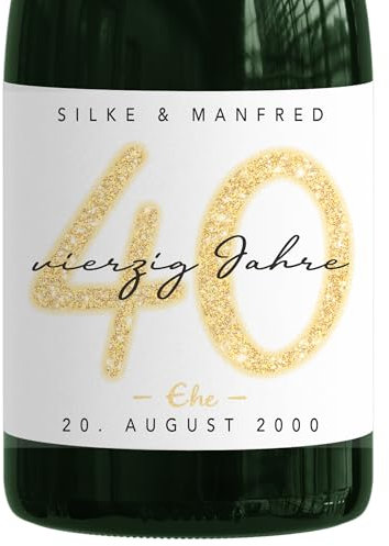 Geschenk Rubinhochzeit personalisierte Flaschenetiketten Sekt Hochzeitstag Geschenkidee Hochzeit Jubiläum 40 Jahre Etiketten Sektflasche 2 Stk. | 9x13 cm