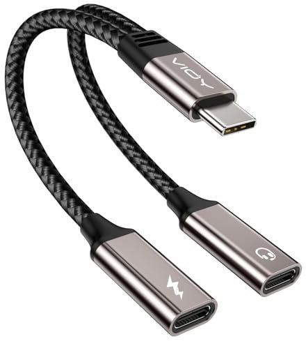 VIOY USB C Splitter 1 in 2 Out, Dual USB-C Headphone and Charger Adapter with PD 60W Fast Charging and Data Transfer for iPhone 16/15 Pro,iPad Pro,Samsung Galaxy S22 S21 S20,Pixel