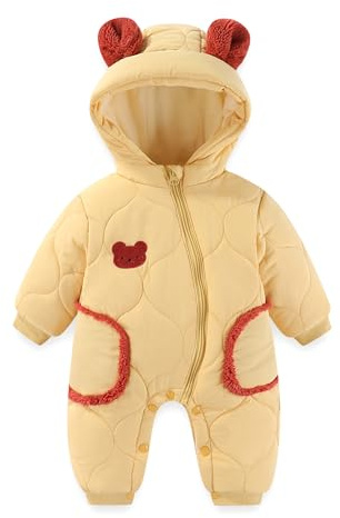 JiAmy Baby Snowsuit Winter Romper Hooded Boys Girls Jumpsuit Bear Thick Windproof Infant Newborn Clothes 3-6 Months Yellow