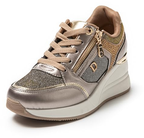 JOMIX Scarpe da Ginnastica Donna con Zeppa Sneakers Eleganti Glitterati con Cerniera Laterale e Suola Spessa Comode per Camminata Quotidiana WSC255217 Canna di Fucile 38