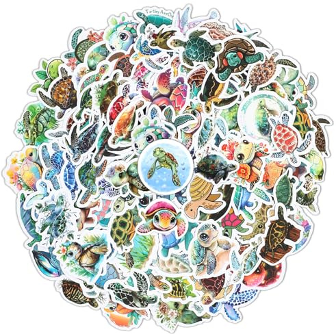 YUXMU 100 Stück Meeresschildkröten Aufkleber, Wasserfest Bunte Exquisite Sea Turtle Stickers, Niedliche Meerestiere Aufkleber Sammelalbum, Skateboard, Laptop für Kinder Teenager Party Deko