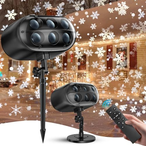 Apexxus Christmas Projector Lights Outdoor - 2025 Upgrade Falling Vivid Snowflake 6 Bigger LED Waterproof & Adjustable Snowflake Projector Lights Indoor for Xmas Christmas Party