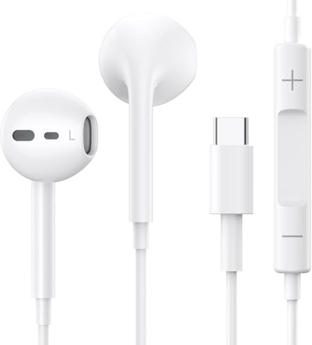 Kopfhörer USB C mit Kabel für iPhone 17 16 15 Pro Max Plus iPad, USB-C In-Ear Kopfhörer mit Kabel (mit integriertem Mikrofon und Lautstärkeregelung) für Samsung S25 S24 S23 A55 A53,Google Pixel