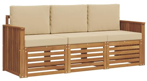 vidaXL Sofagarnituren 3 pcs Natur und Beige Massivholz Akazie, Moderne Gartenmöbelsets, wetterfeste Sitzmöbel, Akazien-Sofa, Flexible Lounge-Lösungen für die Terrasse