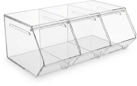 Shoplines Supplies 3 Section Acrylic Pick & Mix Sweet Dispenser Clear Candy Display Unit with Flip Top Lids Stackable Countertop Confectionery Storage