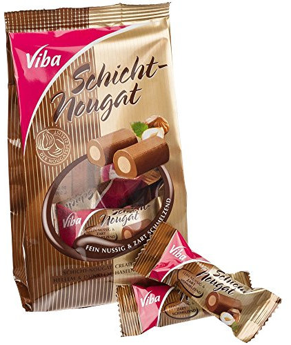 Viba Schicht-Nougat Minis – Beutel mit 10 Minis à 10 g – Heller & dunkler Haselnussnougat – Zartschmelzender Nougatsnack – 100 g zum Teilen & Genießen