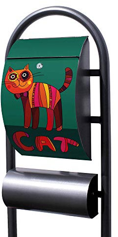 Banjado® Stand Briefkasten in Hammerschlag-Optik in Größe 150x47x22cm mit Motiv Orange Katze - Briefkasten mit Standfuß/Postkasten freistehend als Standbriefkasten mit Zeitungsfach