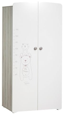 BABY PRICE Armoire Enfant | Meuble Rangement Enfant 2 Portes | Melamine Blanc | 85 x 175 x 56 cm | Fabriqué en France | Babyprice par Sauthon