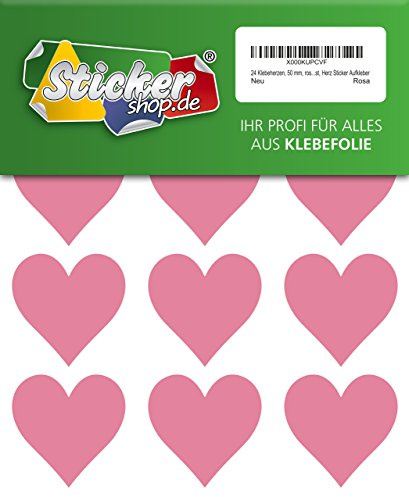 24 Klebeherzen, 50 mm, rosa, aus PVC Folie, wetterfest, Herz Sticker Aufkleber