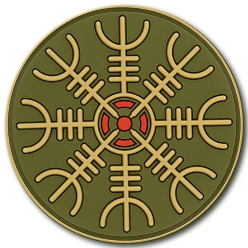M-Tac Taktisches Patch Aegishjalmur – Wikinger PVC Klett-Patch, 3D Militär-Abzeichen, Hełm Grozy, Nordic Symbol, Velcro Patch für Rucksack, Jacke, Molle, Airsoft, Bundeswehr, Outdoor, Olive