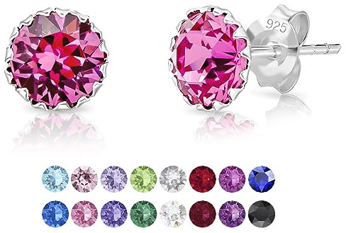 DTPSilver - Damen Ohrringe 925 Sterling Silber mit Kristallen von Swarovski® Elements 6 mm Runde Ohrstecker - Farbe : Rosa