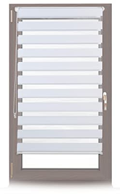 Relaxdays Doppelrollo Klemmfix ohne bohren, 2er Pack, Seitenzugrollo mit Streifen, Duo-Rollo für Fenster, Stoff 66x156 cm, weiß