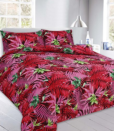 Goldstar® Abby Red Super King Duvet Quilt Cover Floral Leaf Bedding Set