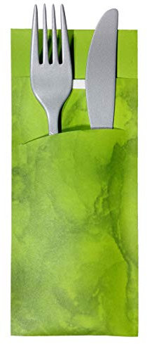 30 Bestecktaschen mit Serviette apfel-grün marmoriert 20 cm
