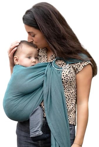Hoppediz Ring-Sling Tragetuch Baby - ULTRALEICHT - Hüfttrage - Bauchtrage - für Neugeborene ab Geburt - 100% Baumwolle, Hamburg forest