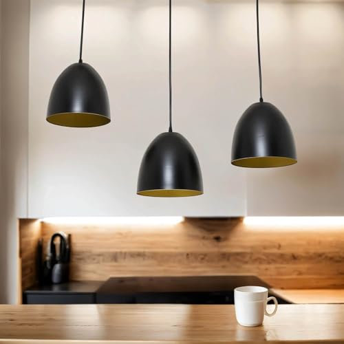 Licht-Erlebnisse Hängelampe aus Metall in Schwarz Gold für Esstisch Wohnzimmer L:70 cm E27 Retro Design Industrial Pendelleuchte Küche Esszimmer