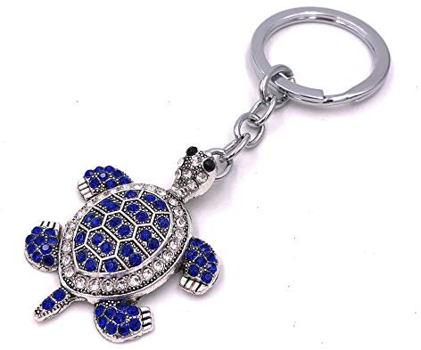 H-Customs Tortue Reptile Tank Animal Rhinestone Bleu Argent Pendentif Porte-clés