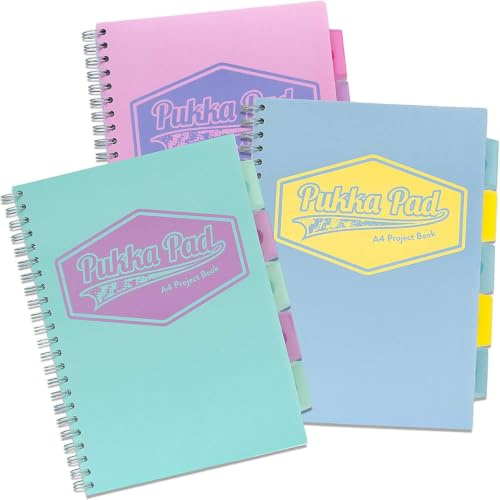 Pukka Pad Pastel 8630-PST Projektbuch, A4, Spiralbindung, liniert, 80 g/m², farblich sortiert