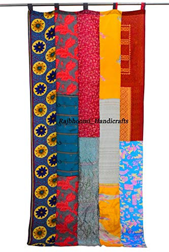 Lot de 2 rideaux indiens en soie sari multicolore patchwork pour porte, fenêtre, décoration d'intérieur