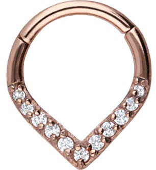 PIERCINGLINE Chirurgenstahl Clicker SPITZ + 11 EINGEFASSTE KRISTALLE Piercing Ring Nase Septum Ohr Helix Tragus Roségoldfarben