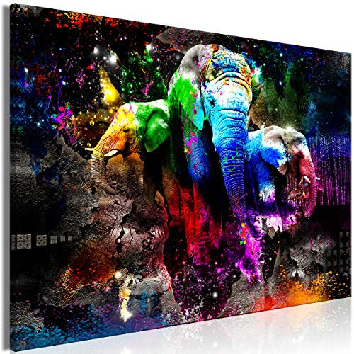 decomonkey Bilder Tiere Abstrakt 120x80 cm 1 Teilig Leinwandbilder Bild auf Leinwand Vlies Wandbild Kunstdruck Wanddeko Wand Wohnzimmer Wanddekoration Deko Elefant