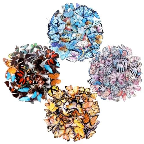 Schmetterling Probe Sticker Set, NogaMoga 160 Stücke Aufkleber, Bunt Dekoration PVC Scrapbooking Aufkleber für DIY Fotoalben, Tagebuch, Notizbuch, Kalender, Briefumschläge oder Glückwunschkarten