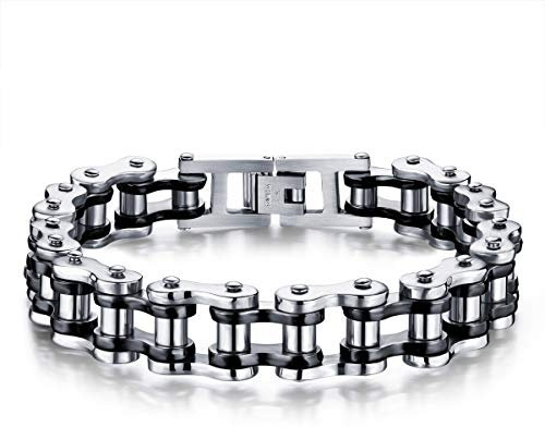 ATEIELLI Herren Armband Edelstahl Fahrradkette Armbänder Männer Geschenk JWB301 (Silber-Schwarz, 20)