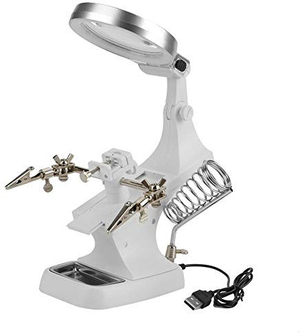 Cocoarm LED Dritte Hand Löthilfe Platinenhalter Hand Fixierhilfe Lötstation Löt mit 3X/4.5X Lupe und 10 LED beleuchtete helfende Hand mit Klemme, Lötkolbenhalter Krokodilklemmen Zum Löten, Repa